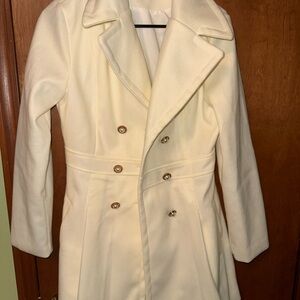 Elegant Cream Double-Breasted Women's Coat